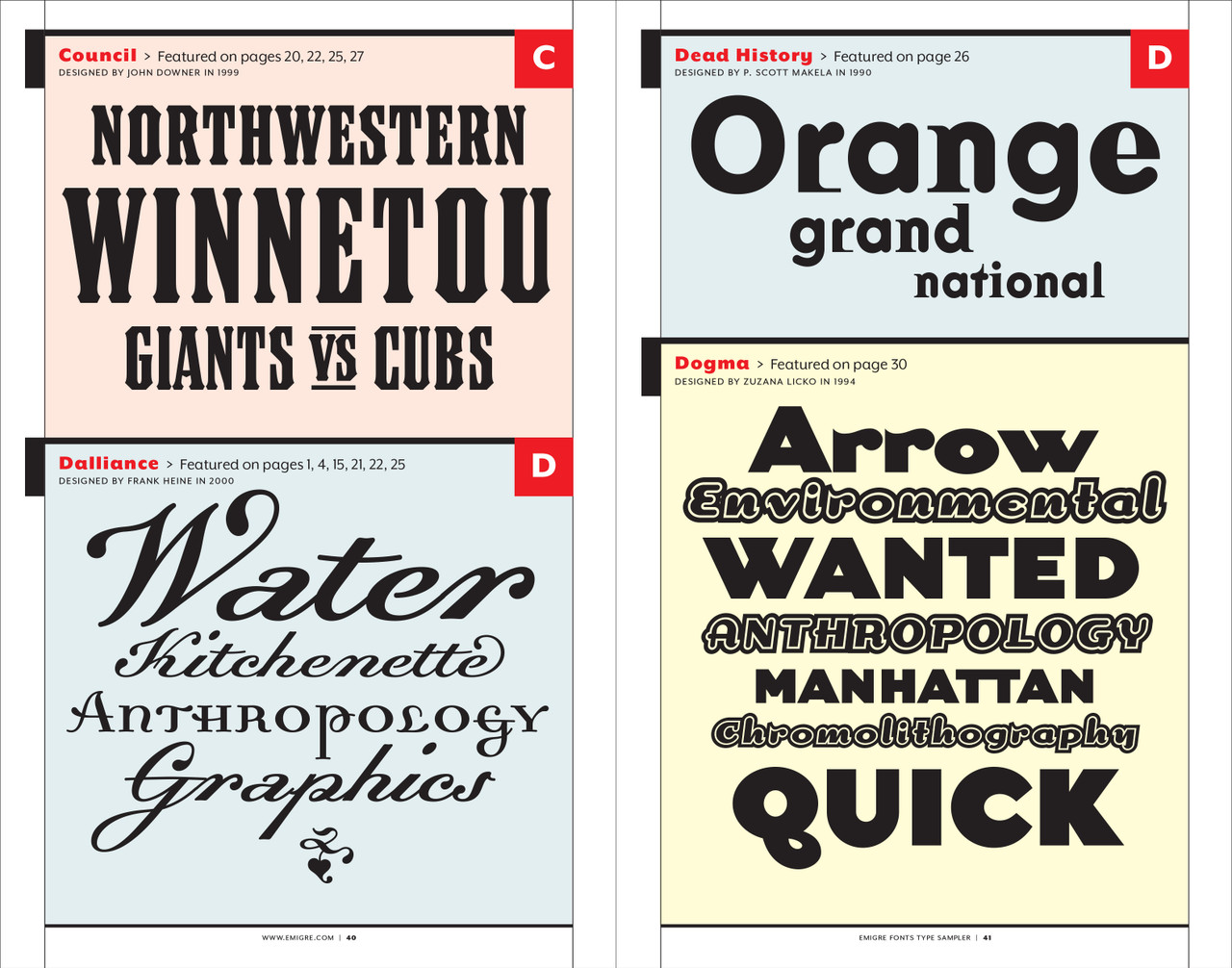 various fonts being used in different ways on a page spread