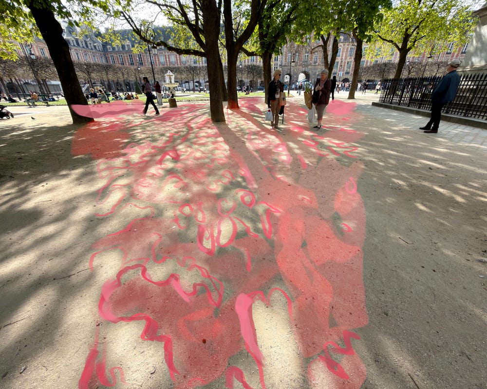 Doodles and colours overtop park shadows in Paris